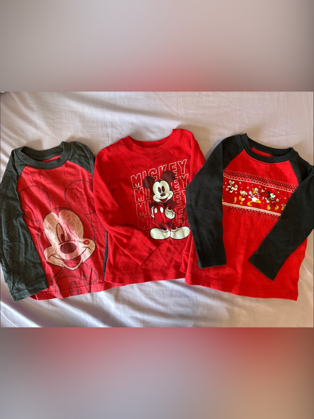 Disney Red and Black Mickey Mouse Long Sleeve Tees - 3 Pack